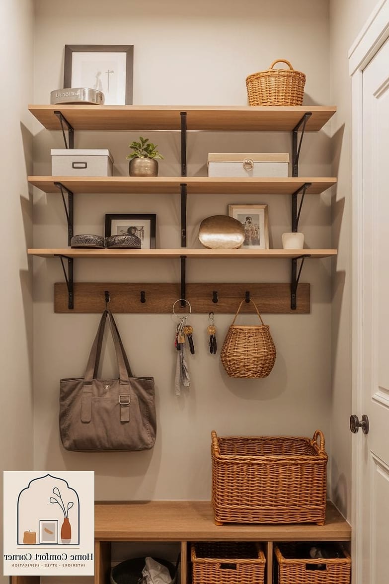Floating Shelf with Hooks Below