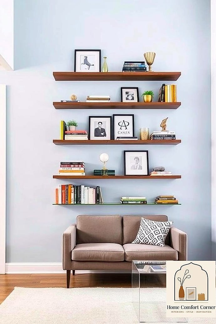 Floating Shelves Instead of a Bulky Dresser