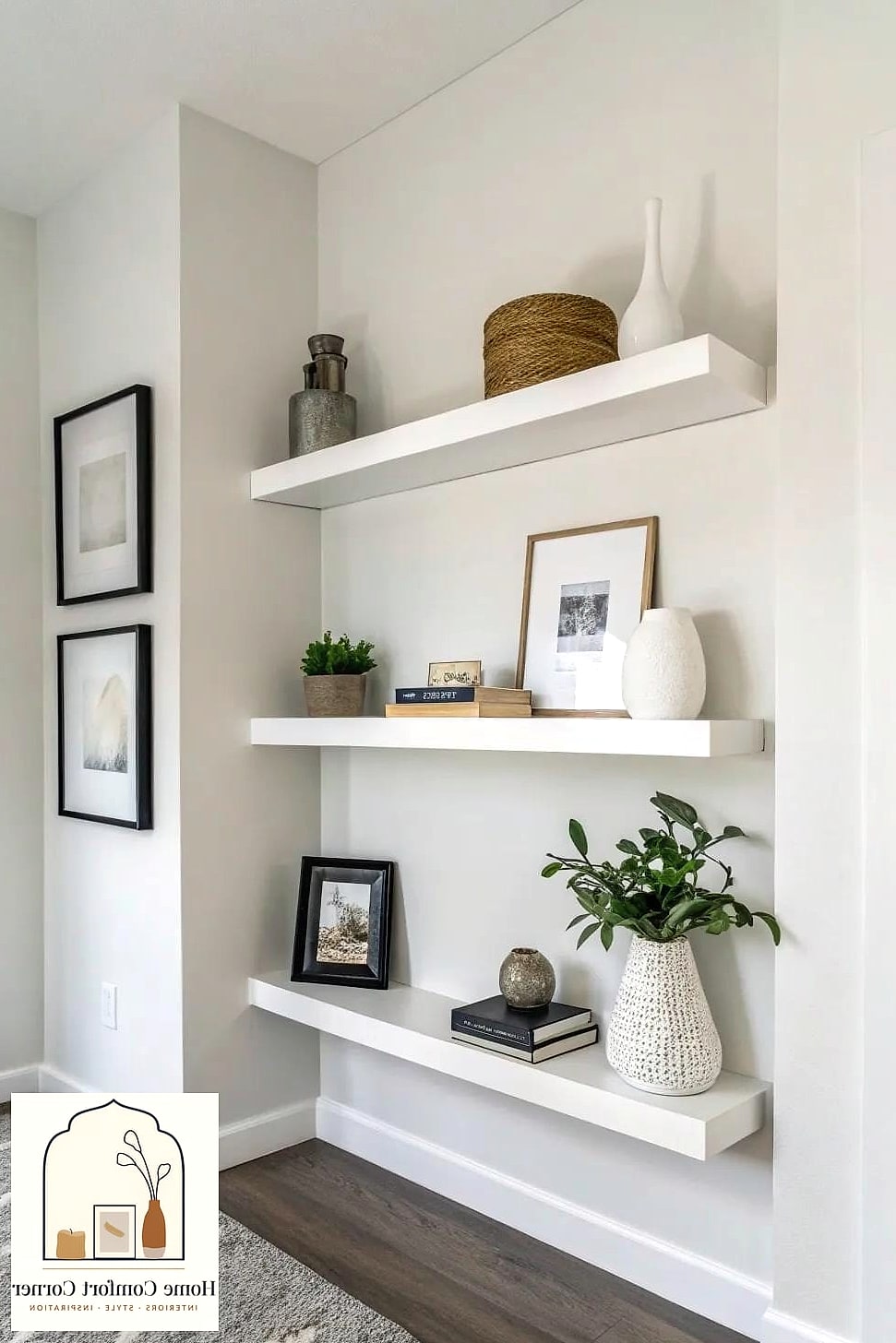 Floating Shelves With Curated Display