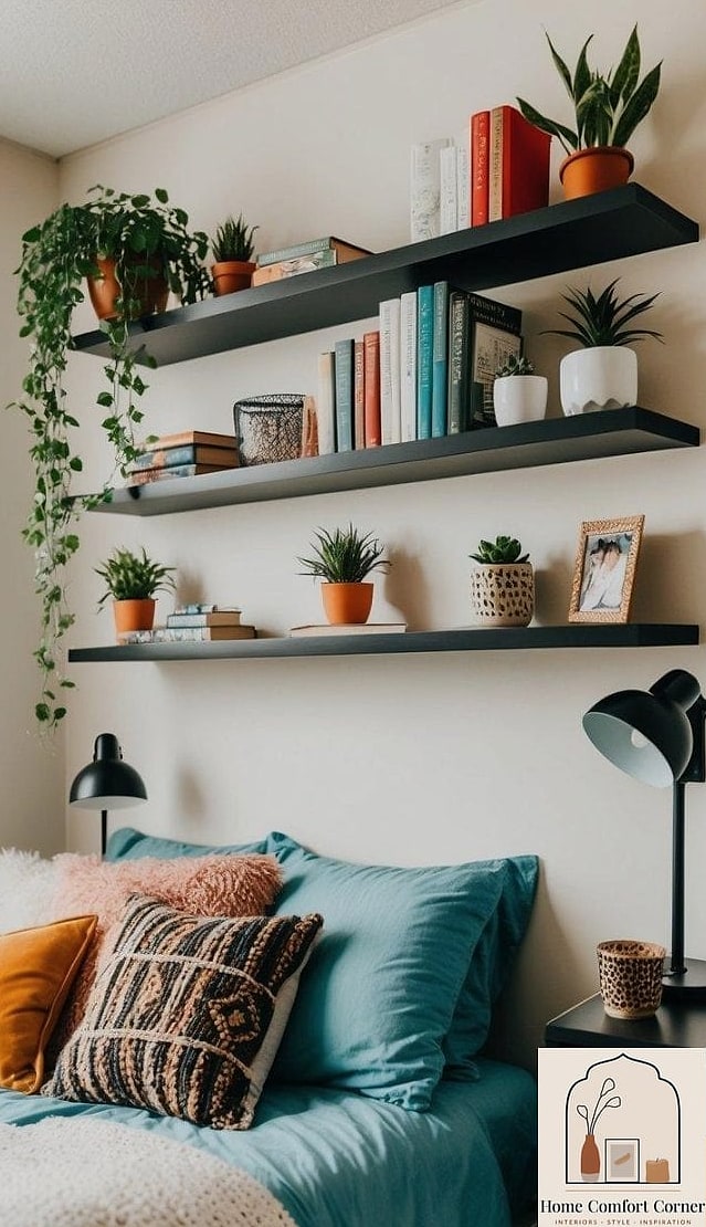 Floating Shelves Above the Desk
