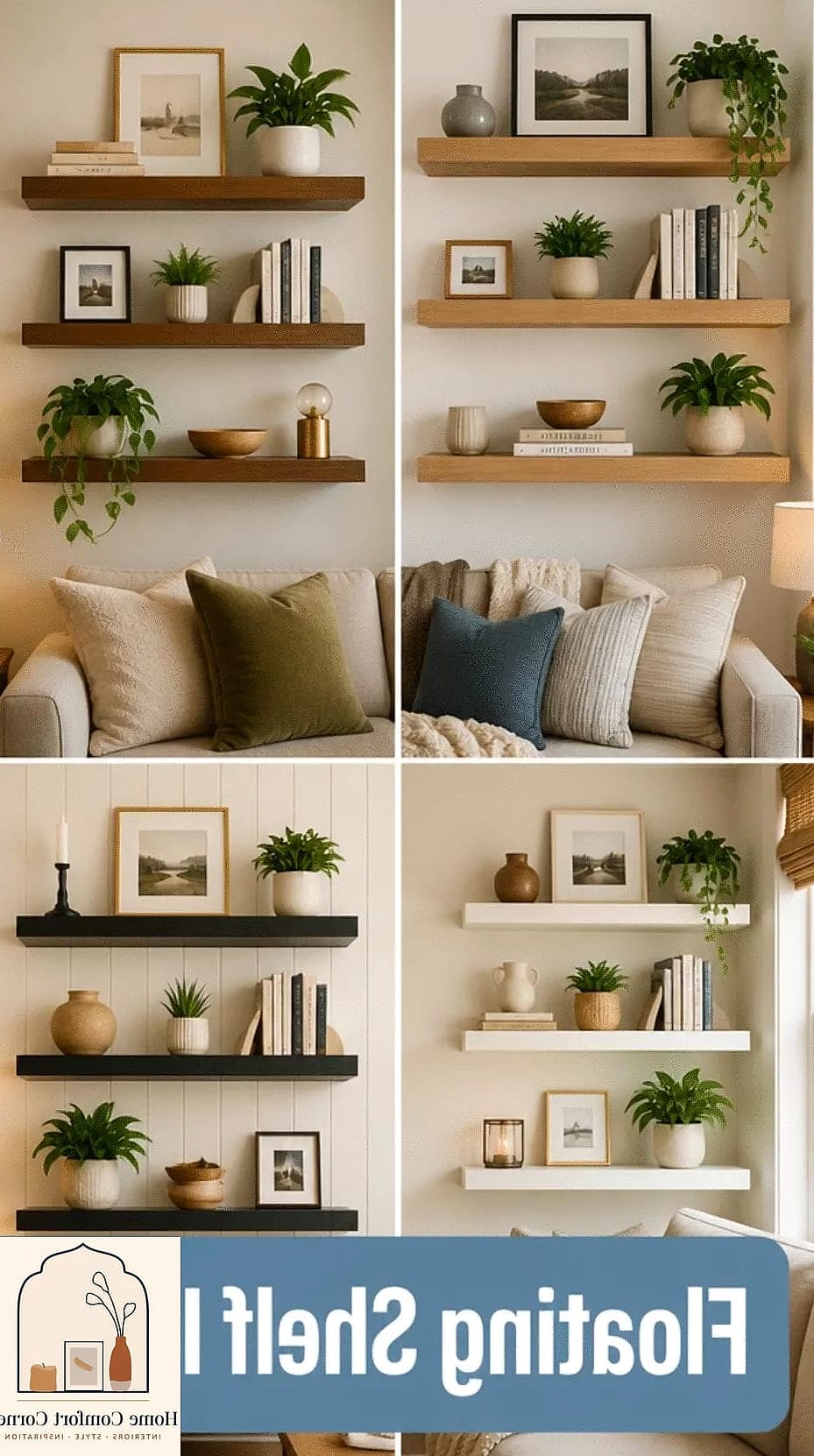 Floating Shelves Styled with Books and Plants
