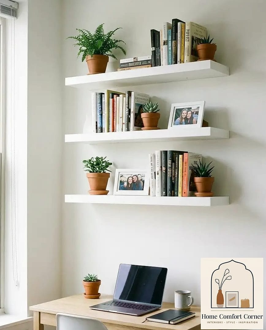 Floating Shelves Above the Desk