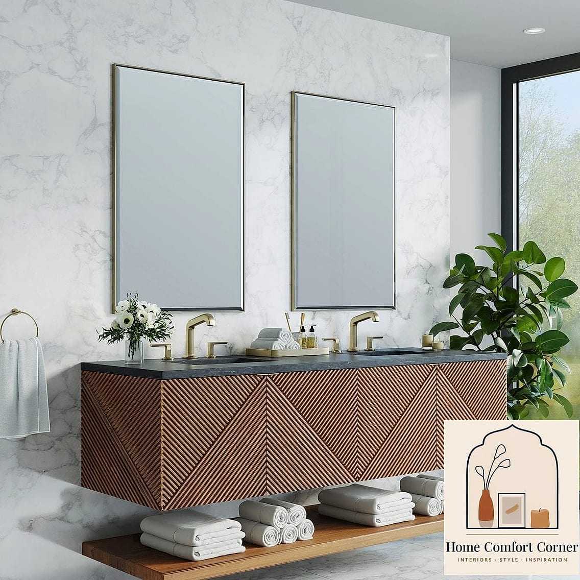 Floating Vanity with Wood Accents