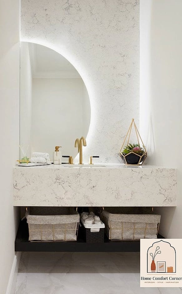 Floating Vanity with Brushed Brass Hardware