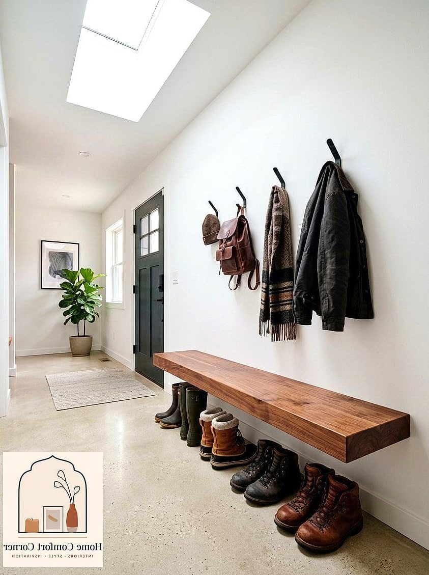 16 Mudroom Decor Photos That Will Inspire Your Next Project 11 Floating Wood Shelf With Hooks Combo