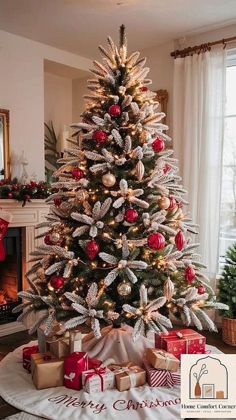 22 Stunning Christmas Room Decor Ideas Ideas for Every Budget 3 A Flocked Tree for Instant Wintery Drama