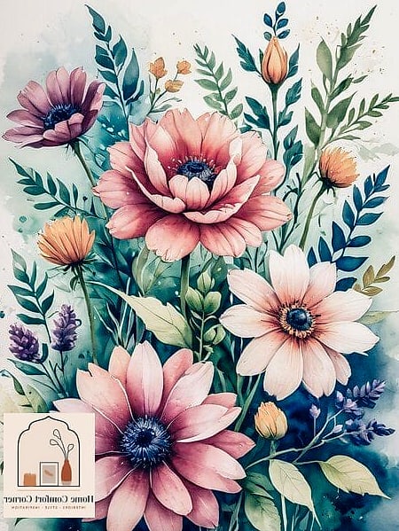 Floral Watercolor Prints in a Guest Room