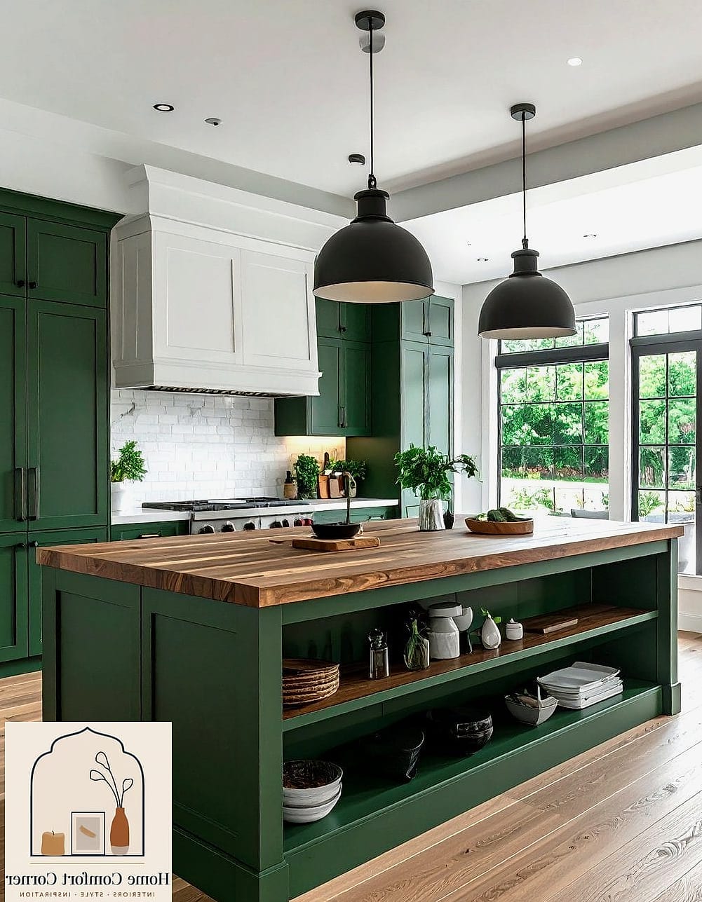 Forest Green Kitchen Island