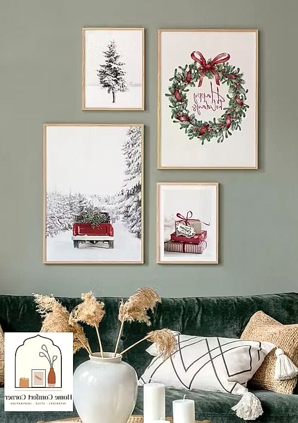 22 Stunning Christmas Room Decor Ideas Ideas for Every Budget 21 A Gallery Wall Swapped with Holiday Prints