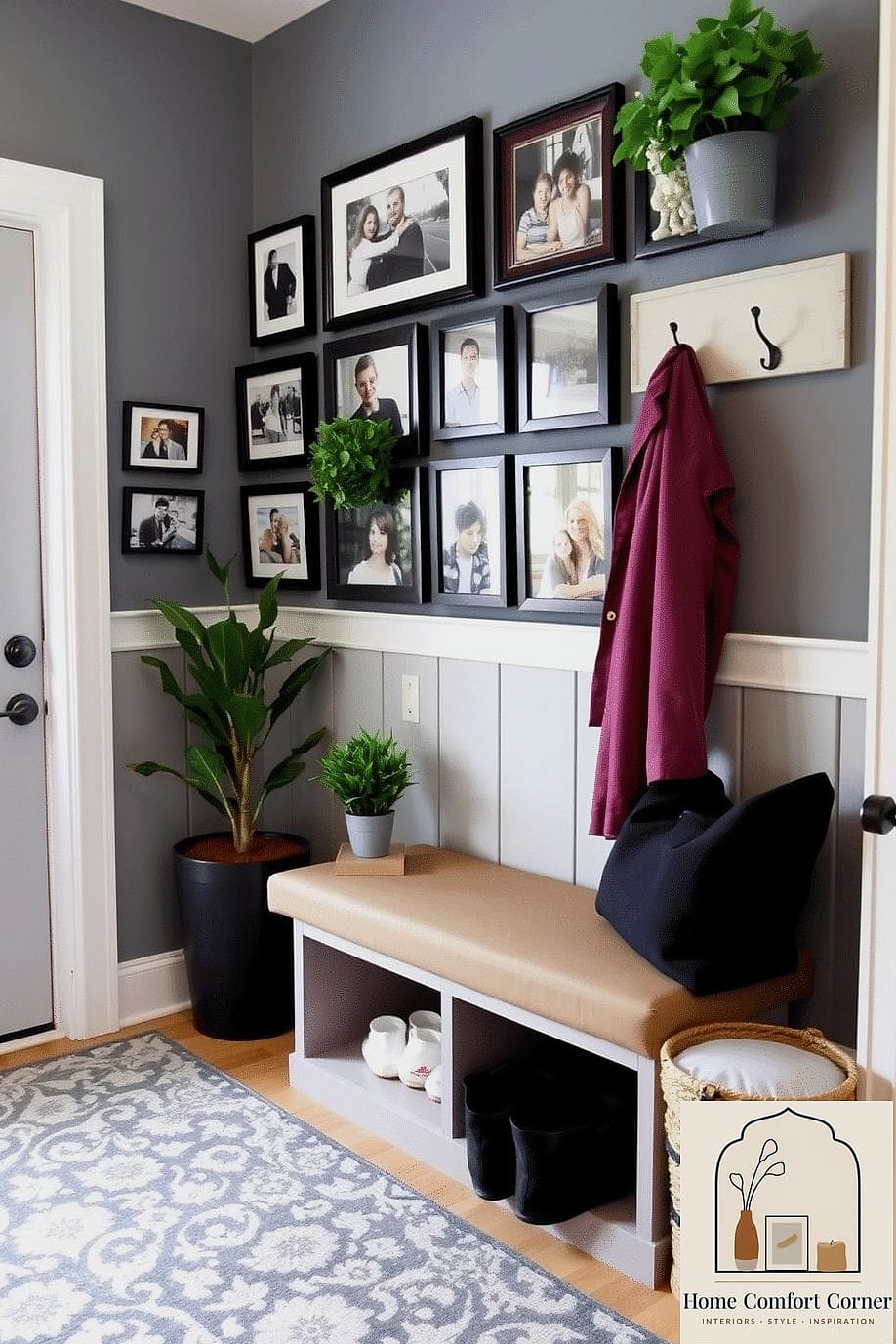 16 Mudroom Decor Photos That Will Inspire Your Next Project 15 Gallery Wall of Family Photos and Hooks