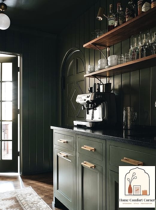 Green and Brass Pantry Shelving