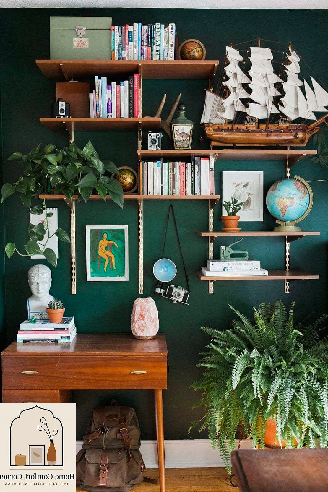 25 Green Room Decor Looks We're Obsessed With This Year 22 Green Built-In Shelving