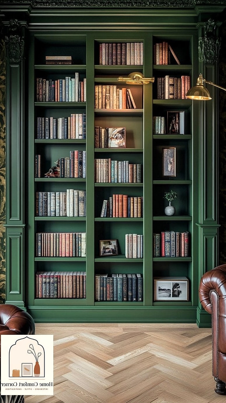Green Built-In Bookshelves