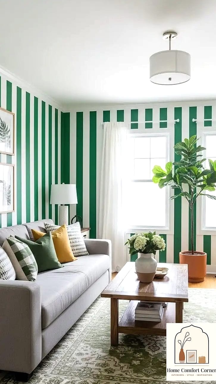 25 Green Room Decor Looks We're Obsessed With This Year 11 Green and White Striped Curtains