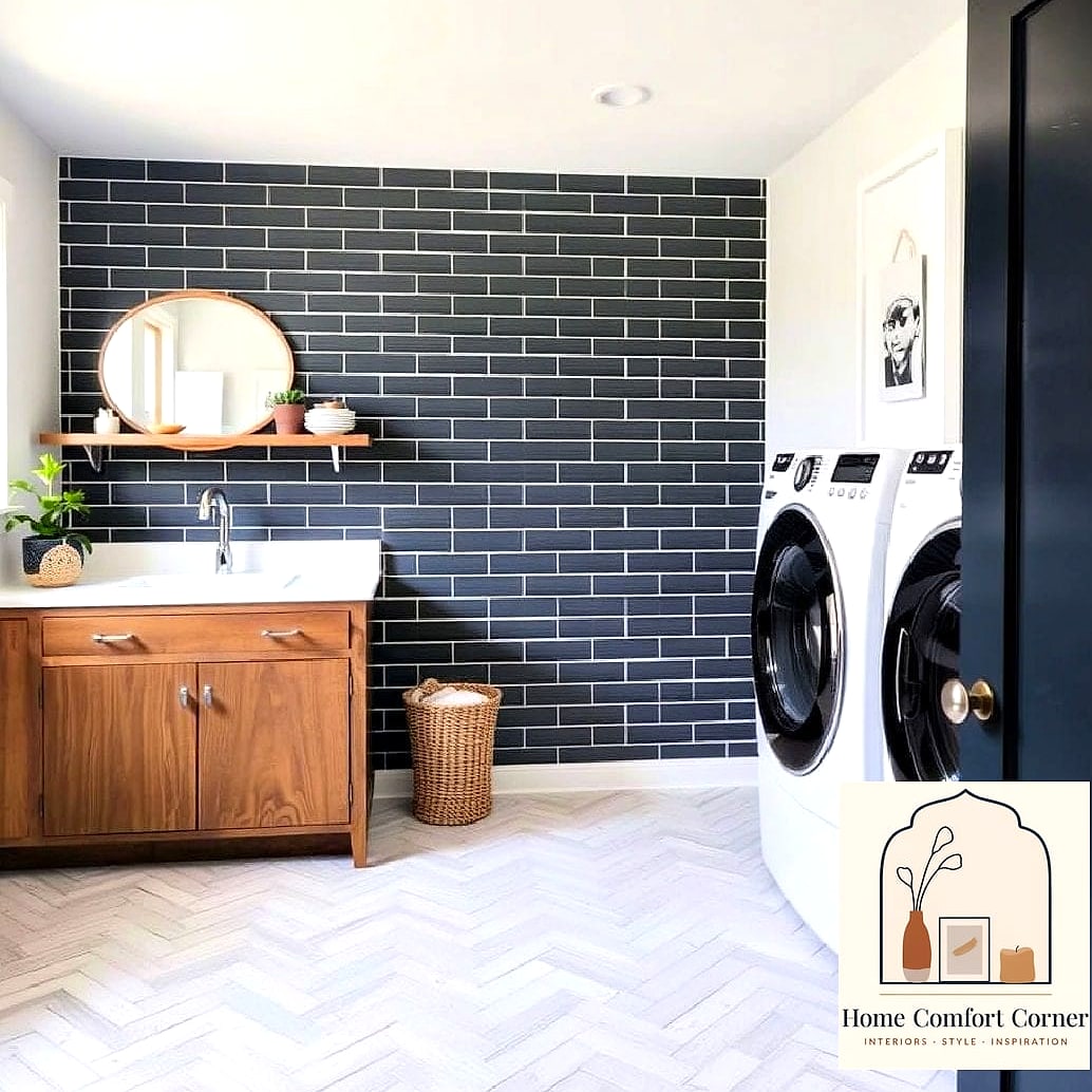 18 Diy Laundry Room Ideas Designs That Maximize Style and Function 5 A Herringbone Tile Floor