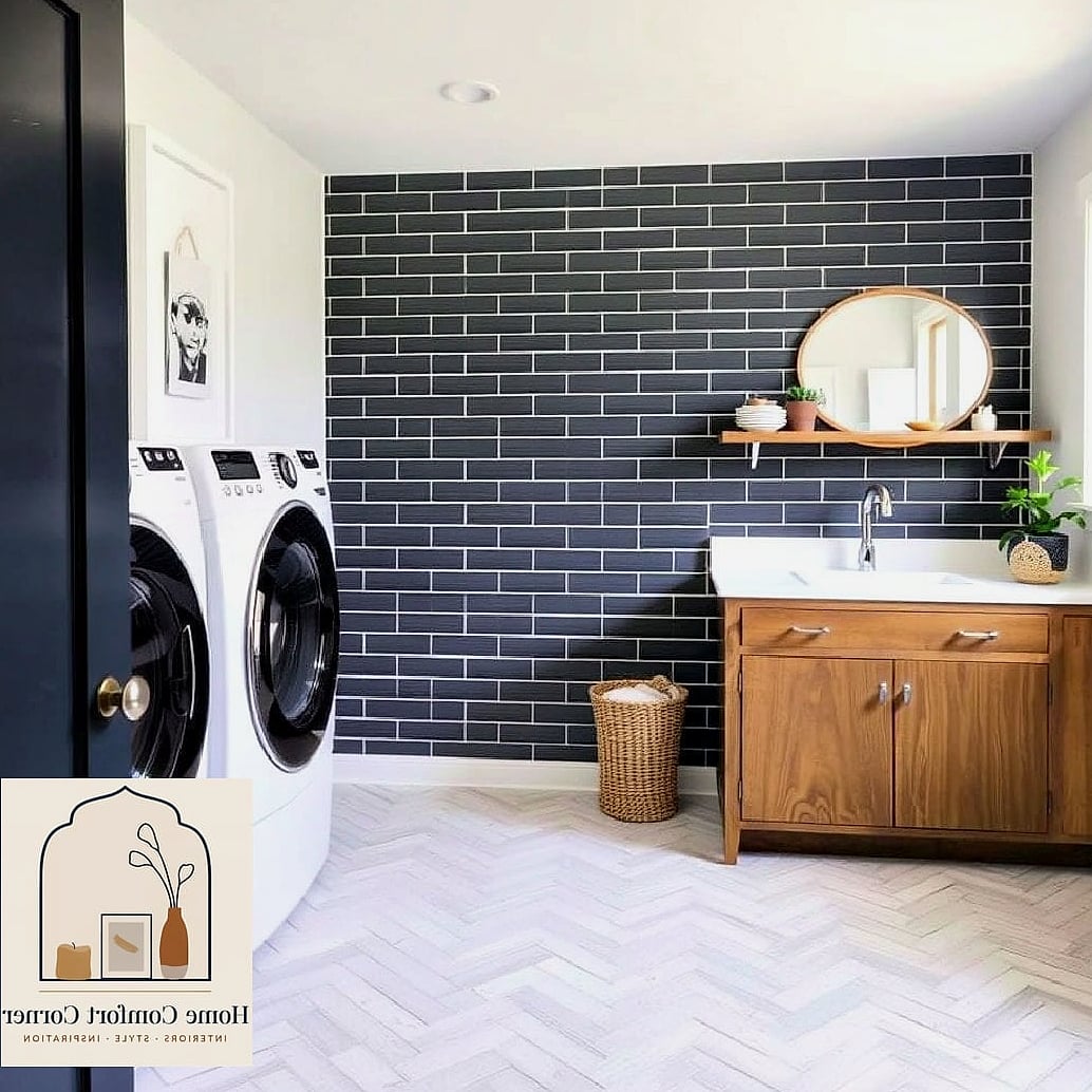 20 Wash Room Ideas Laundry Ideas to Upgrade Your Home This Weekend 14 A Herringbone Tile Backsplash