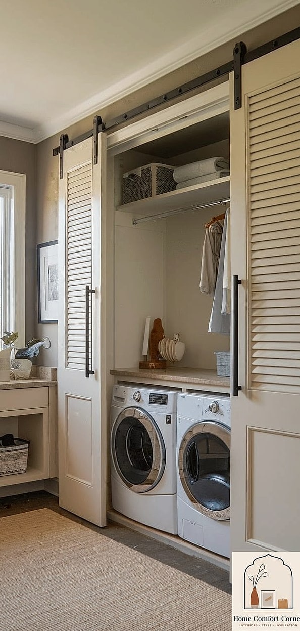 Hidden Laundry Closet Behind a Mirror or Art Panel