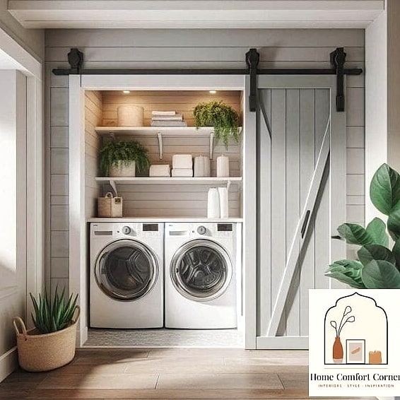 Hidden Laundry Behind Cabinet Doors