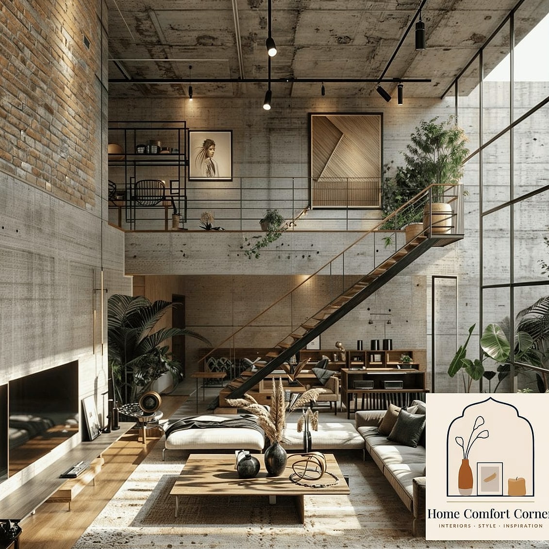 Industrial Loft Bedroom with Exposed Elements