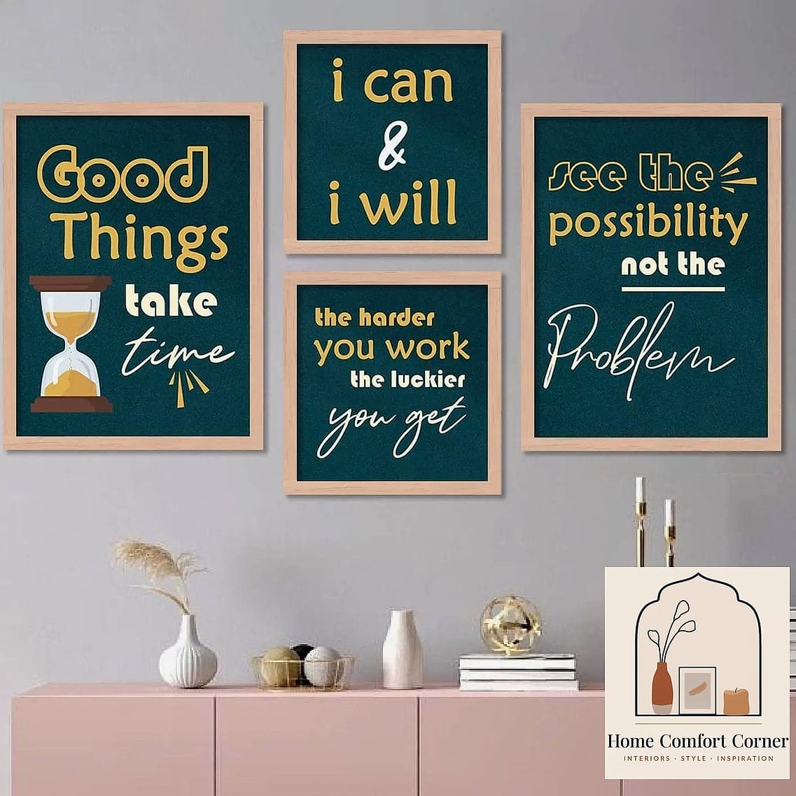 Inspirational Quote Posters in a Home Office Nook
