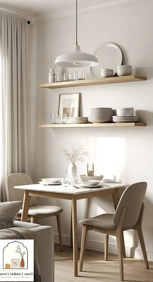 16 Small Dining Room Ideas Concepts That Are Actually Achievable on a Budget 7 Install Floating Shelves Above a Console