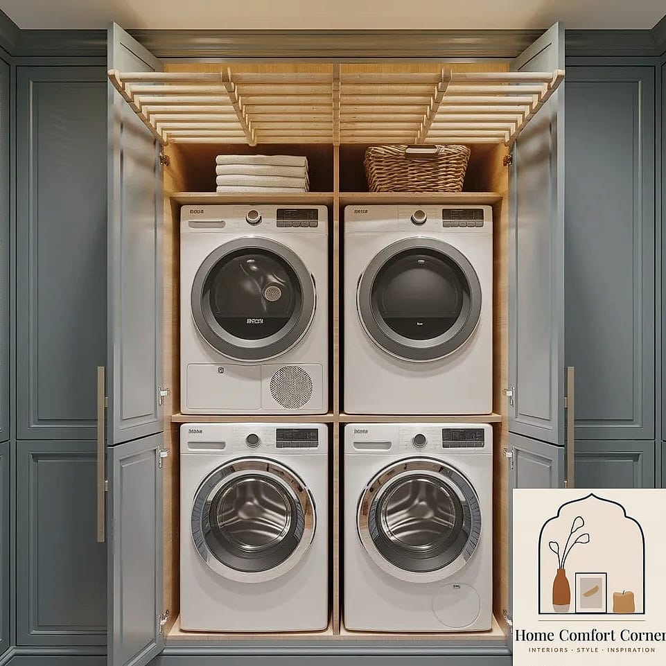 20 Laundry Room Ideas Top Loader Layout Designs That Maximize Style and Function 17 Laundry Room with Drying Rack Built In