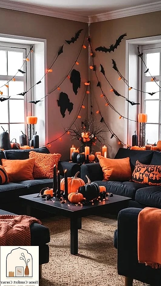 Layered Black and Orange Throw Pillows