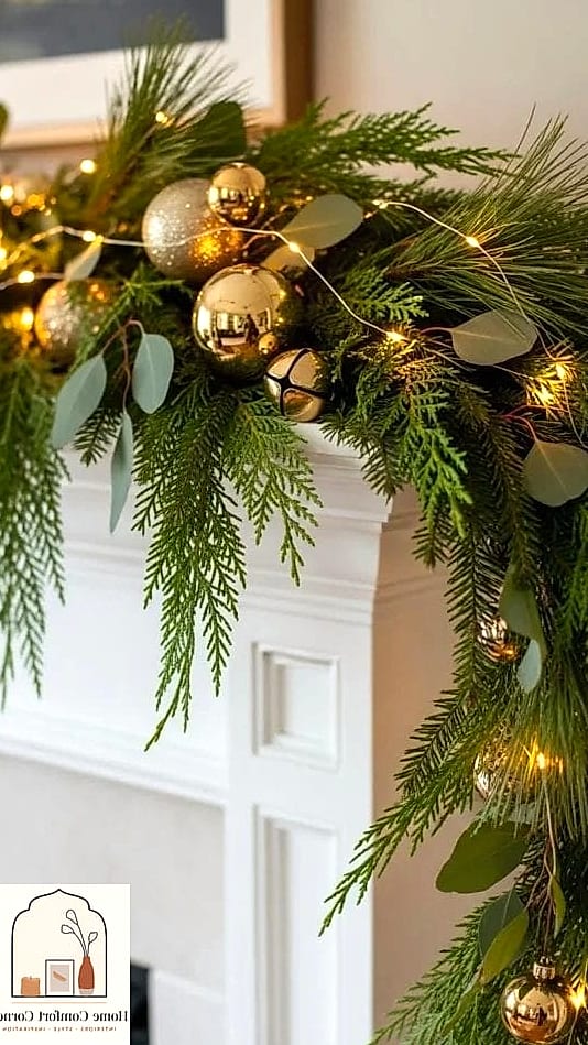 Layered Greenery on the Mantel
