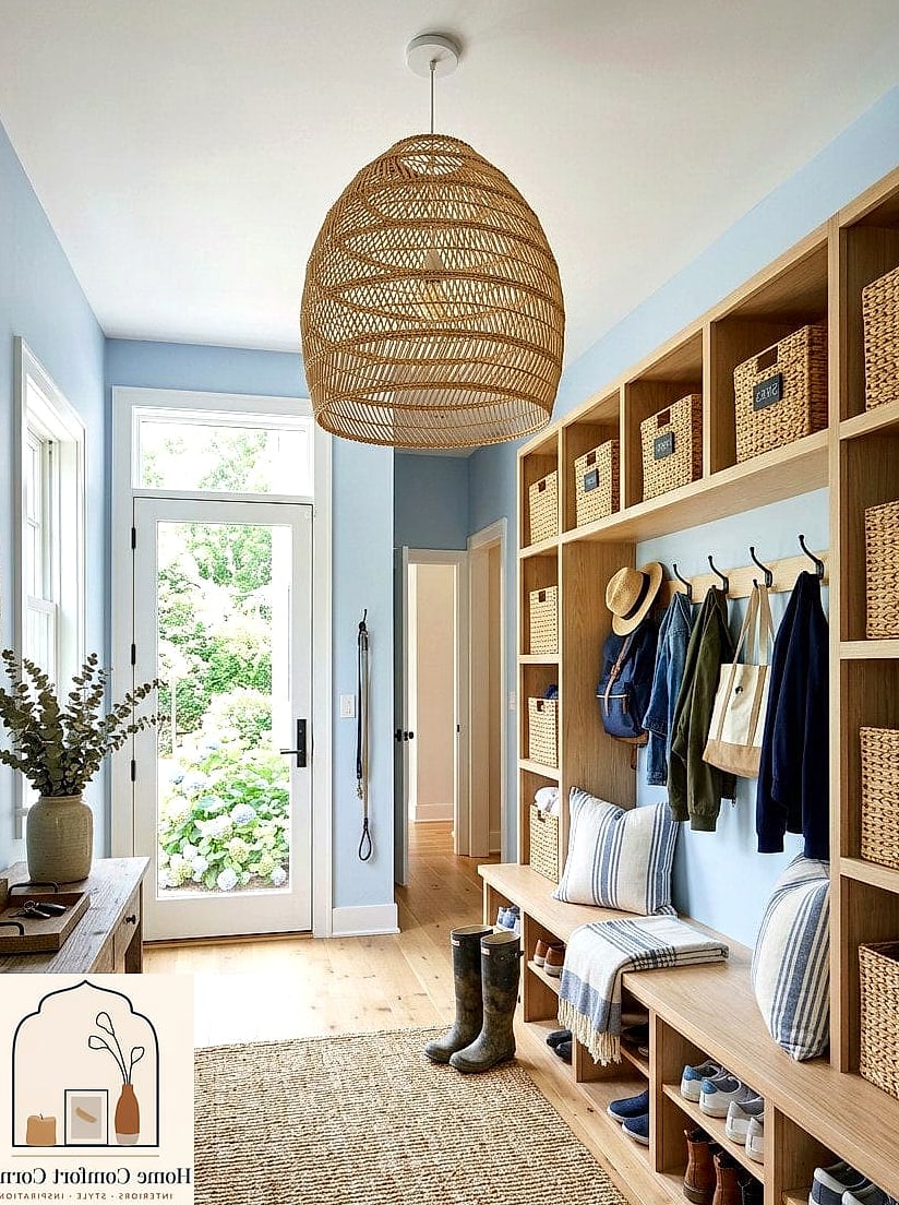 16 Mudroom Decor Photos That Will Inspire Your Next Project 17 Layered Lighting With a Statement Fixture