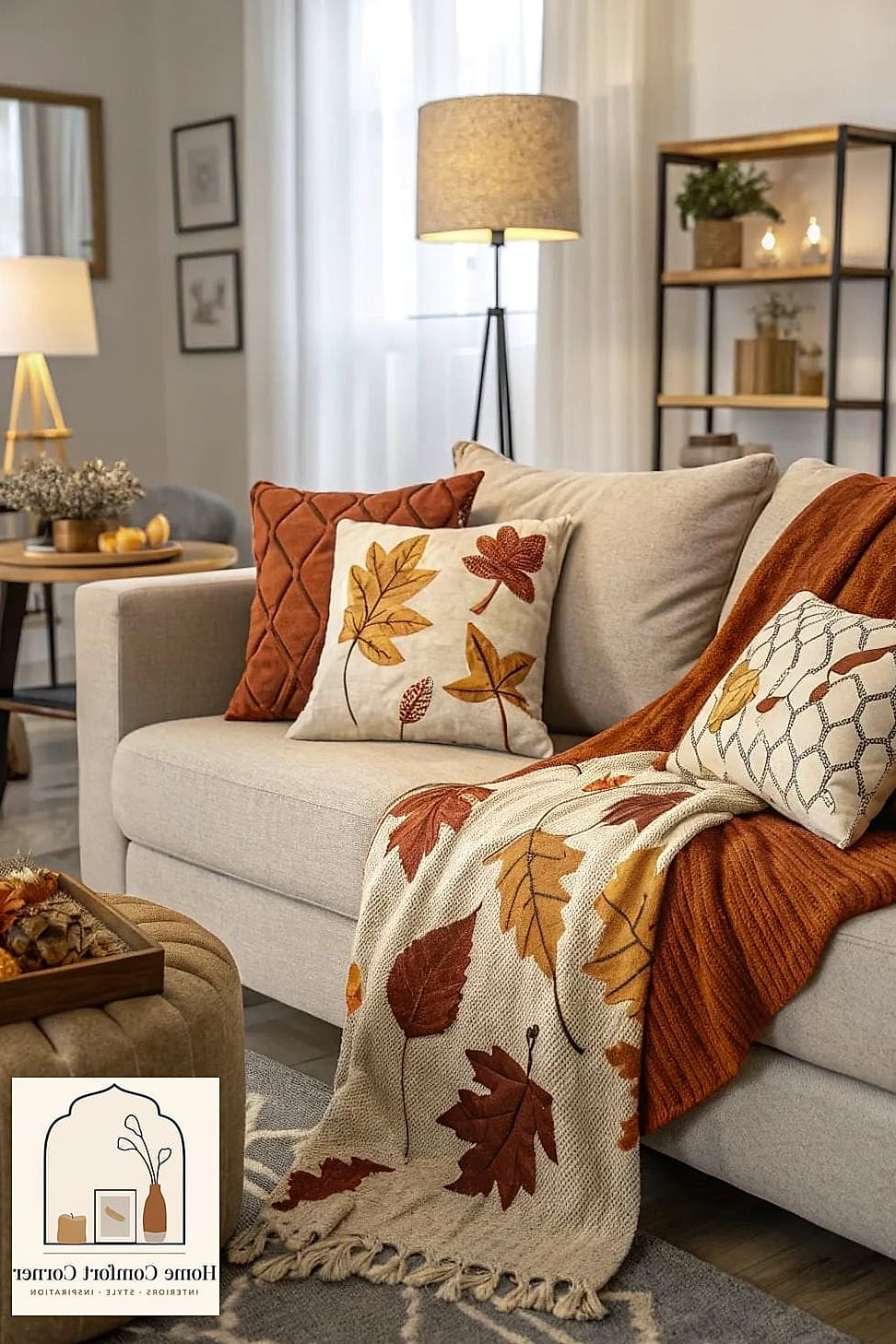 Layered Neutral Textiles on the Sofa