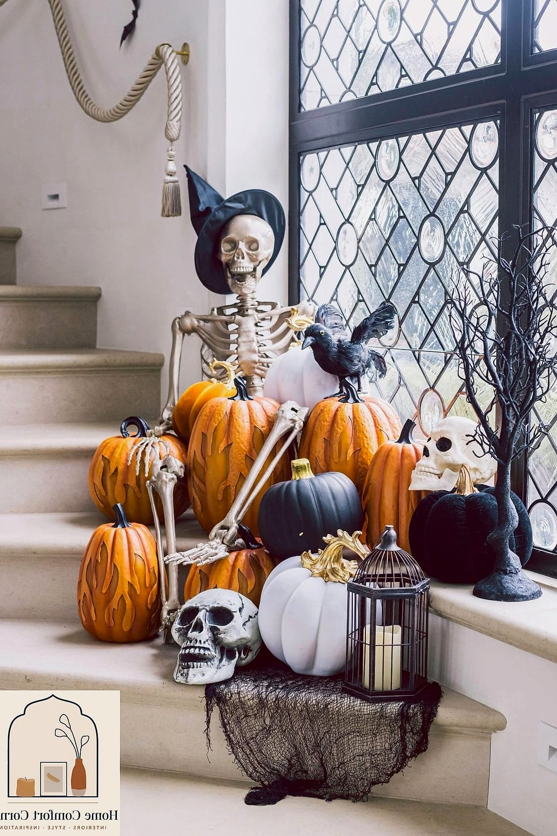 Layered Pumpkin Displays on the Front Steps