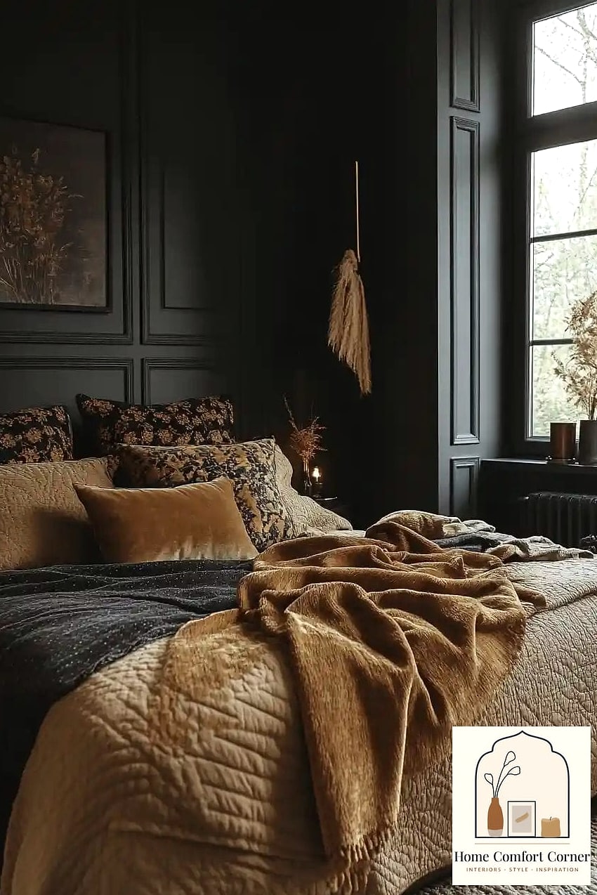 10 Stunning Dark Home Decor Ideas for Every Budget 11 Layered Textiles in Deep Tones