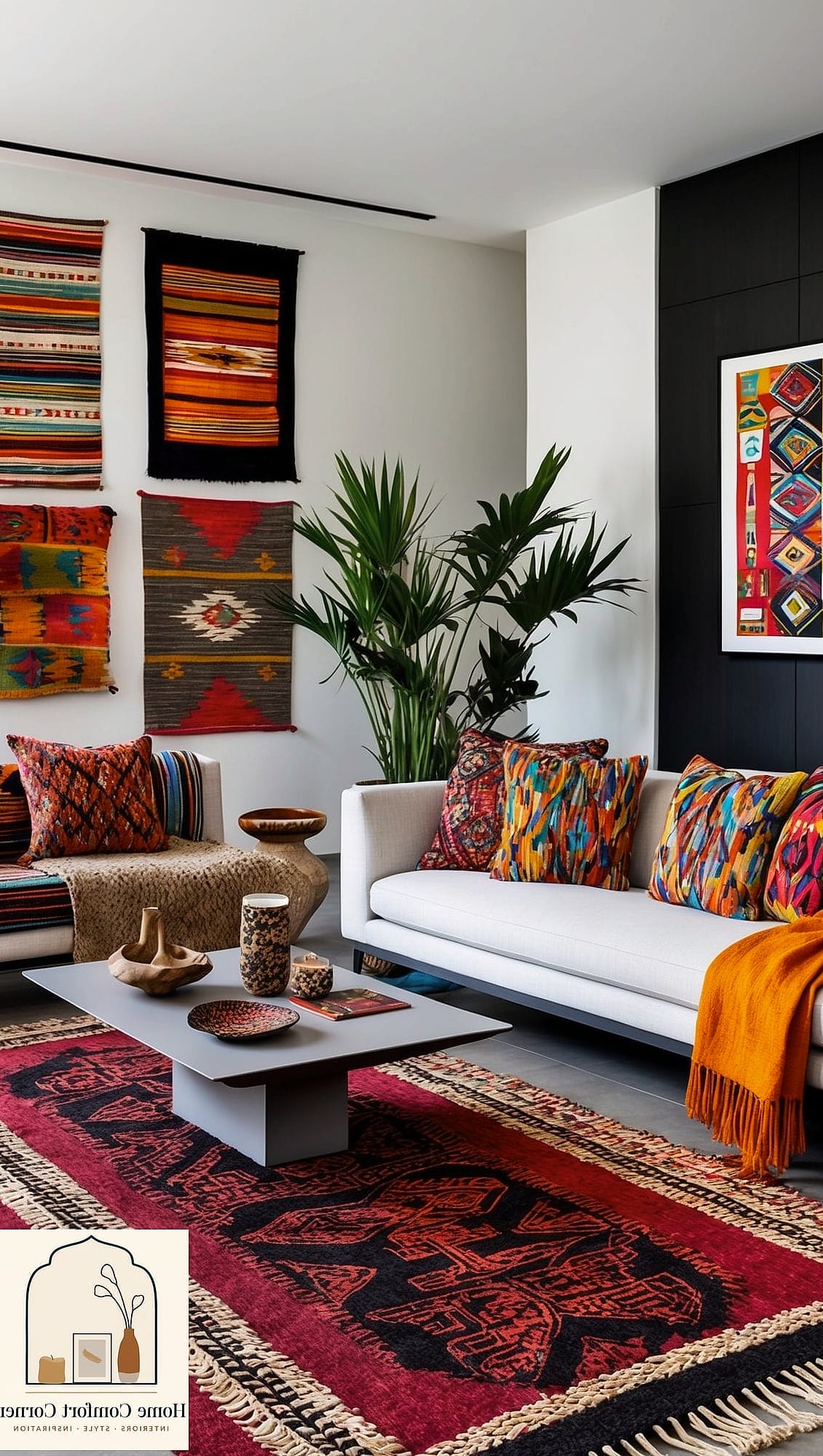 Layered Textiles on a Simple Sofa