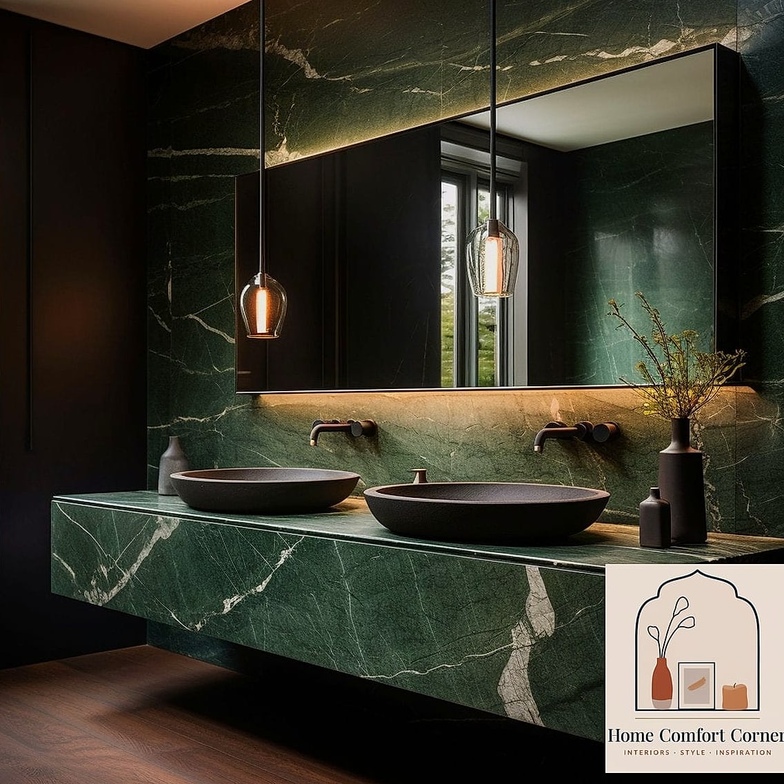 Marble and Green Bathroom Vanity
