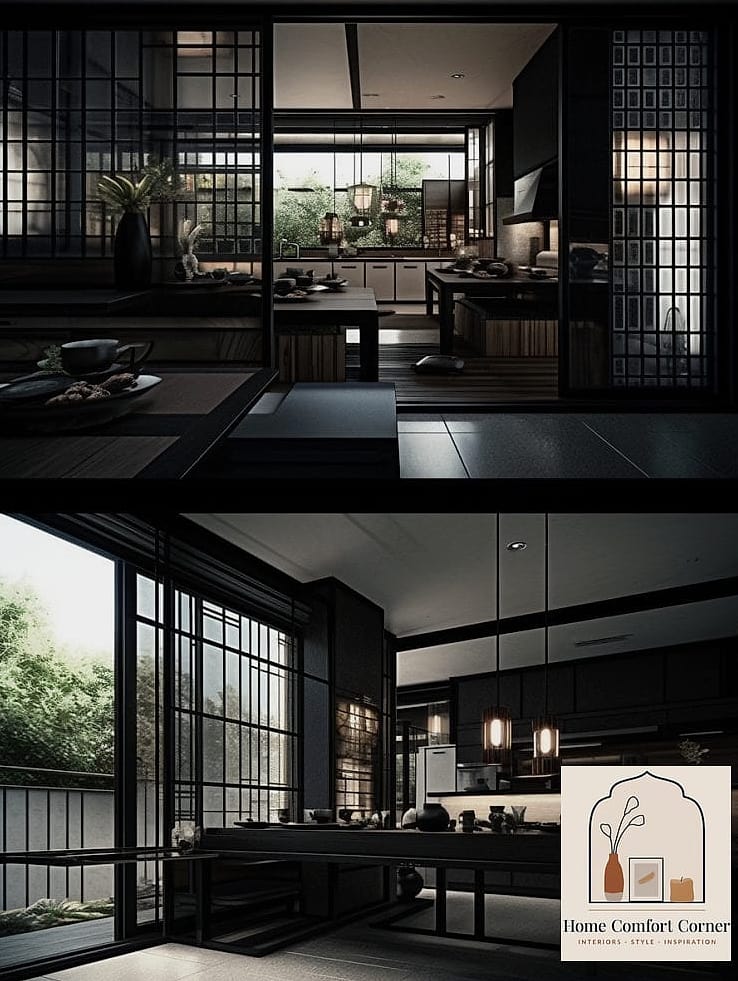Matte Black Kitchen Fixtures Against Light Wood