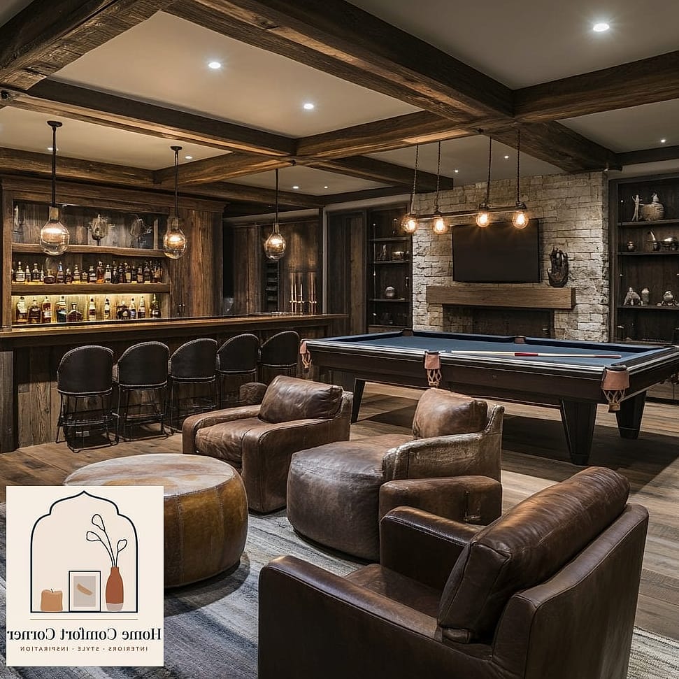 20 Billiards Room Decor Ideas From Homes We Absolutely Love 19 A Mini Fridge Tucked Into Cabinetry