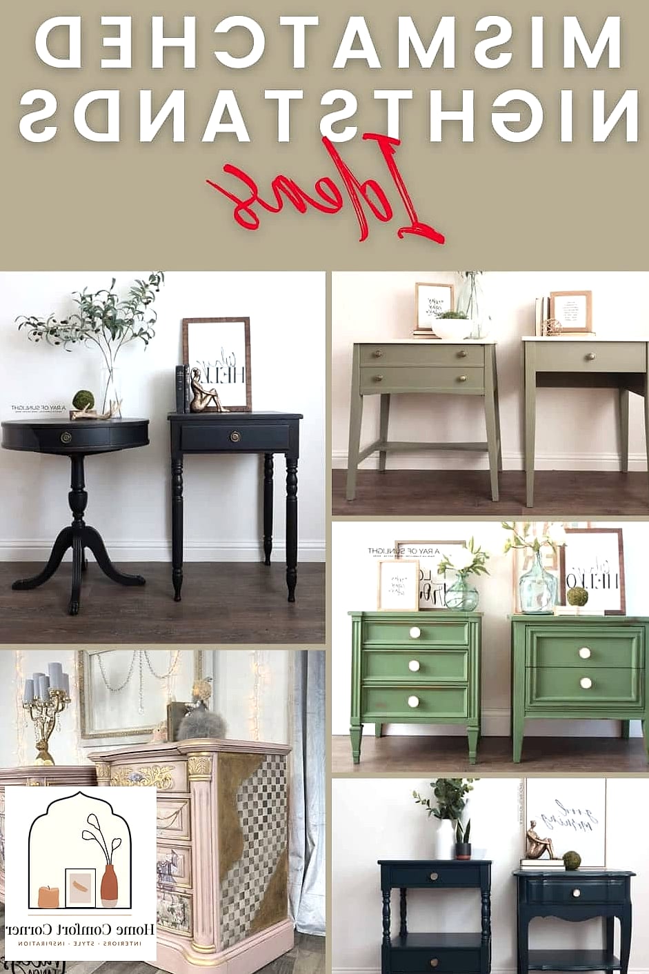 Mismatched Nightstands Unified With Matching Lamps