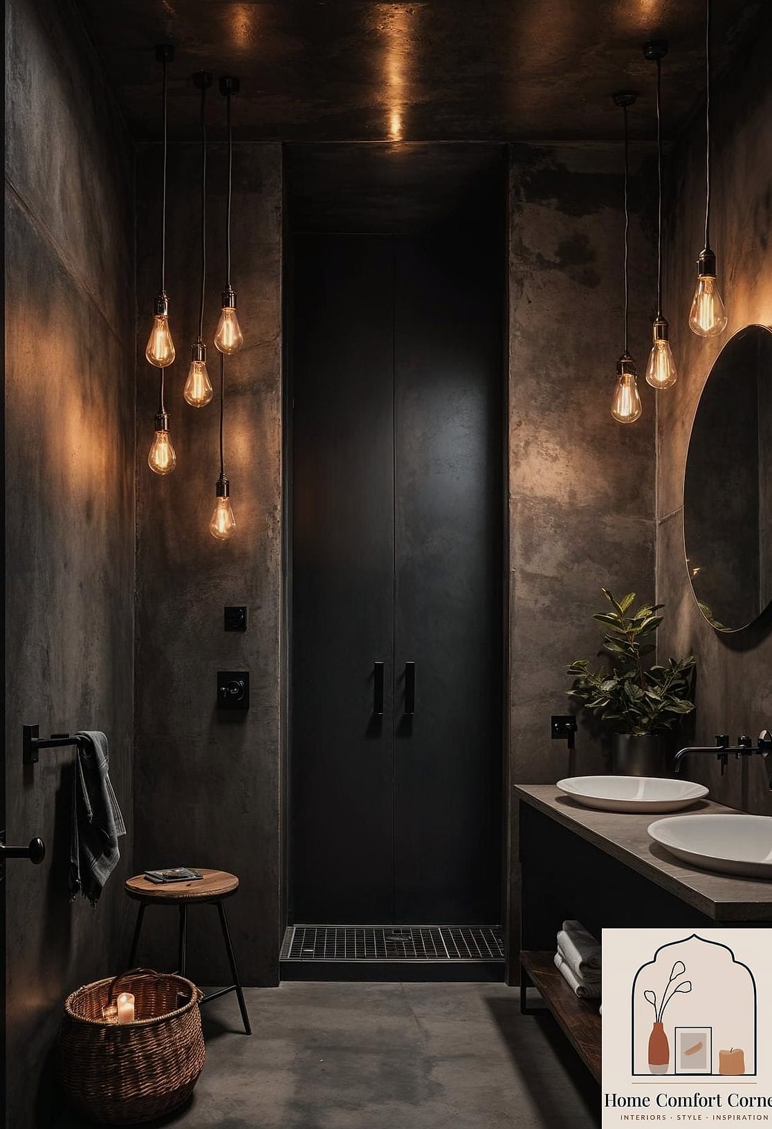 A Moody Bathroom with Black Grout