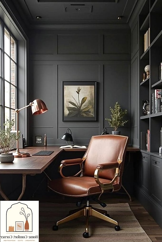 Moody Dark Accent Wall Office