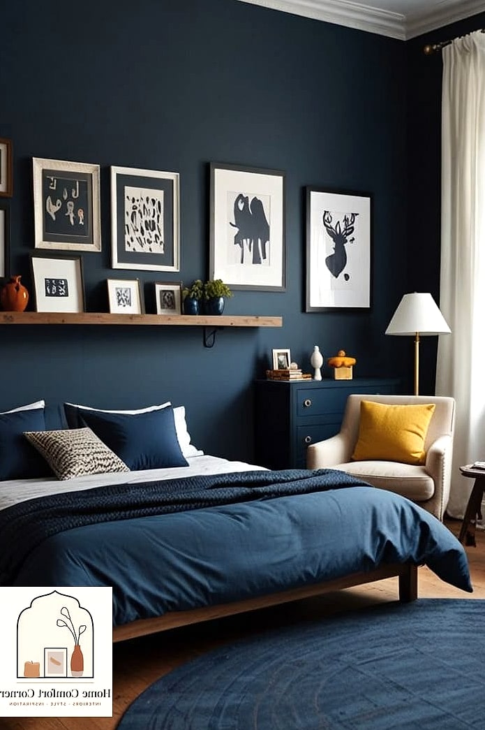 Moody Navy Walls with Brass Accents