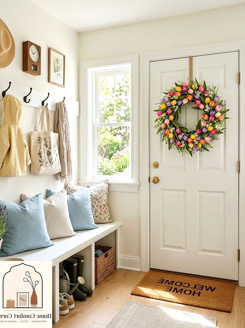 16 Beautiful Spring Home Decor Inspiration Photos Worth Saving 9 Mudroom Refresh with Baskets and Hooks