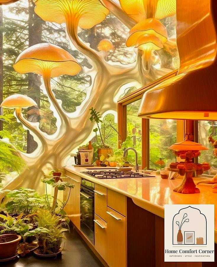 Mushroom Motifs on Kitchen Textiles