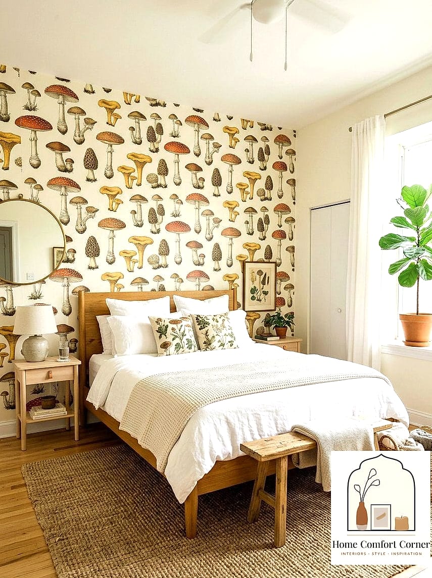 Mushroom Wallpaper as an Accent Wall