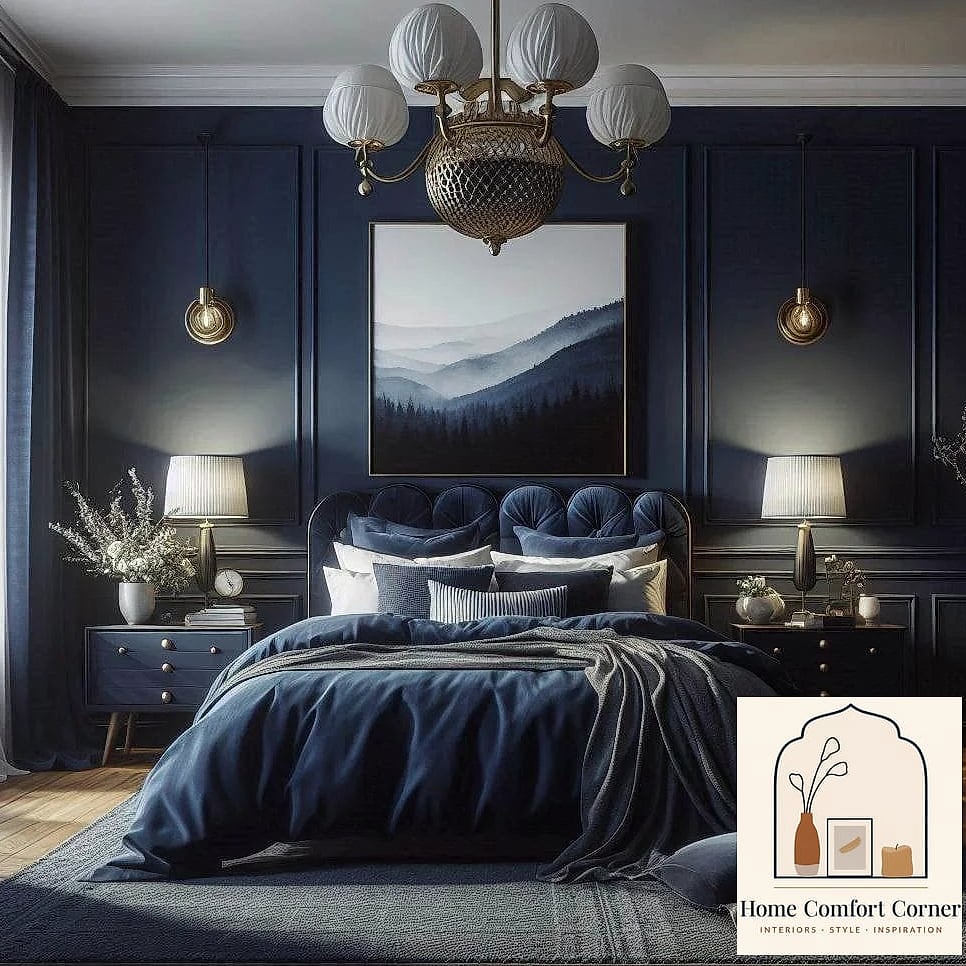 Navy Blue Built-In Bookshelves