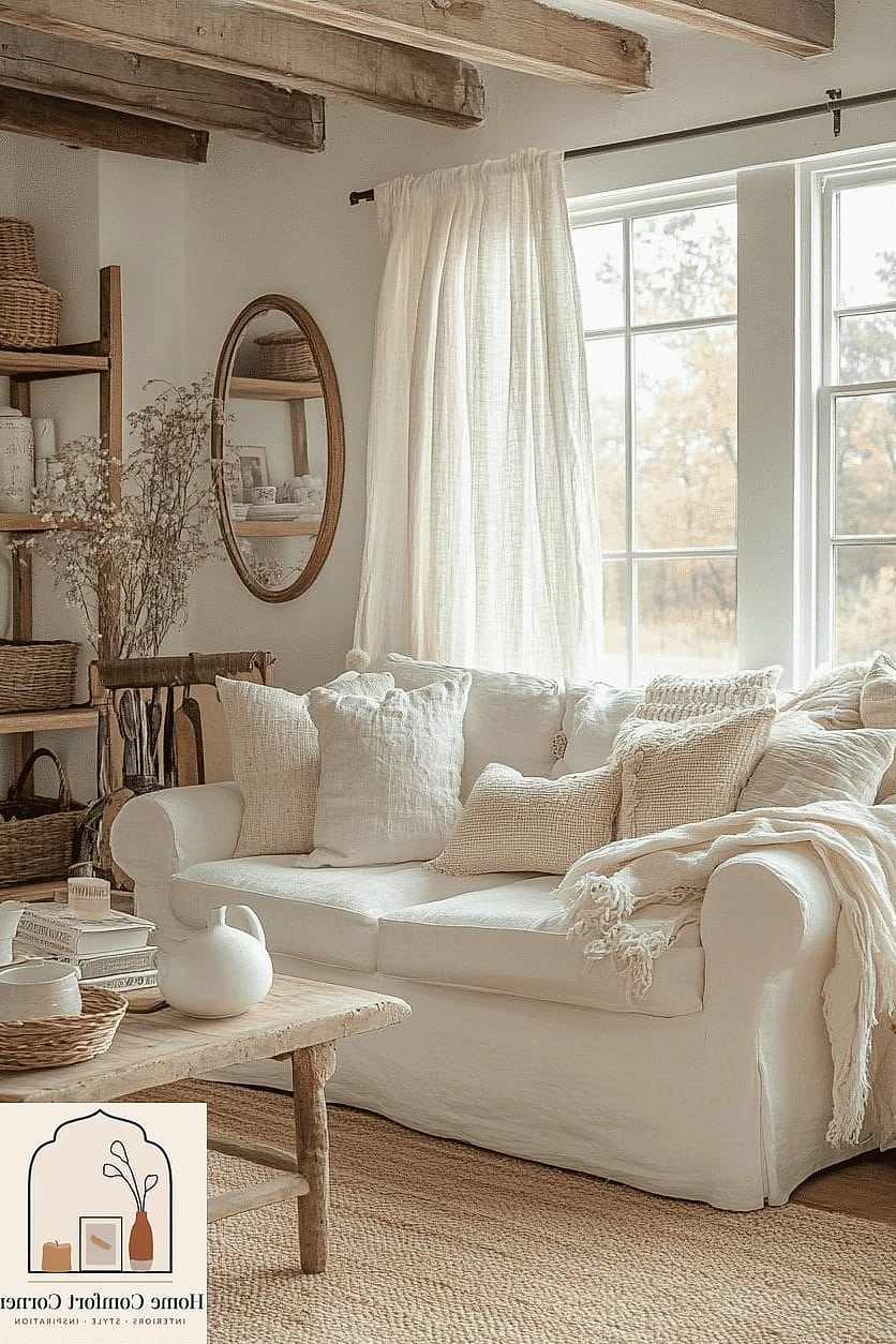 18 Farmhouse Decor Inspiration Boards You'll Want to Copy 12 Neutral Home Office with Wood Beams