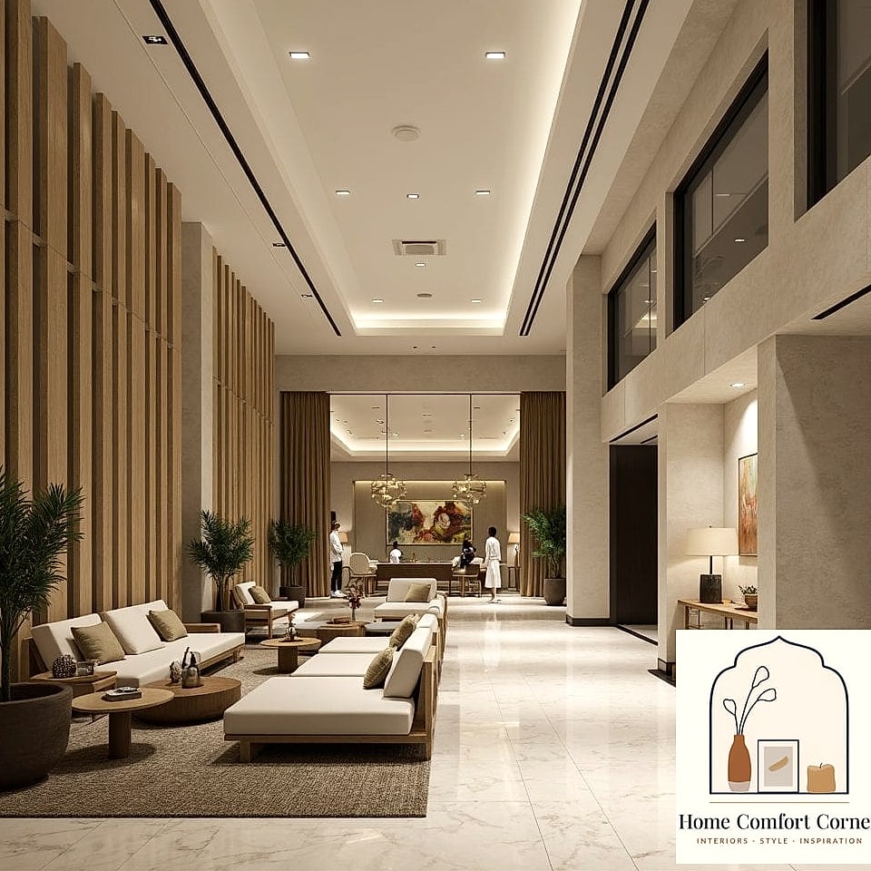 10 Lobby Interior Design Ideas That Will Transform Your Space 6 A Neutral Palette With One Bold Accent Color