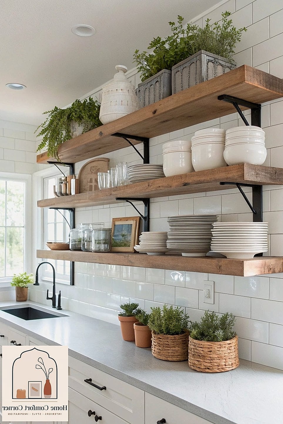 Open Shelving in Place of Upper Cabinets