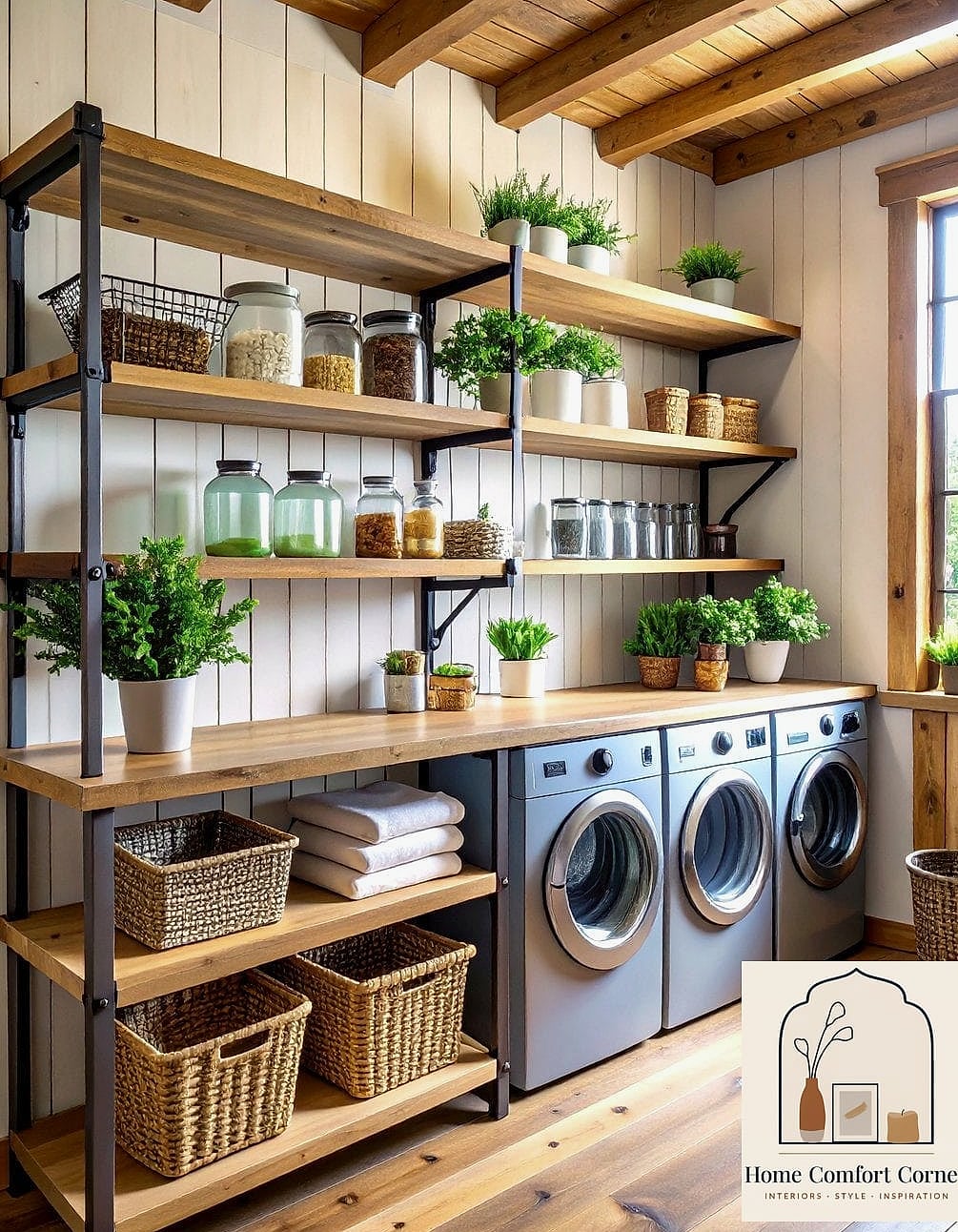 Open Shelving with Woven Baskets