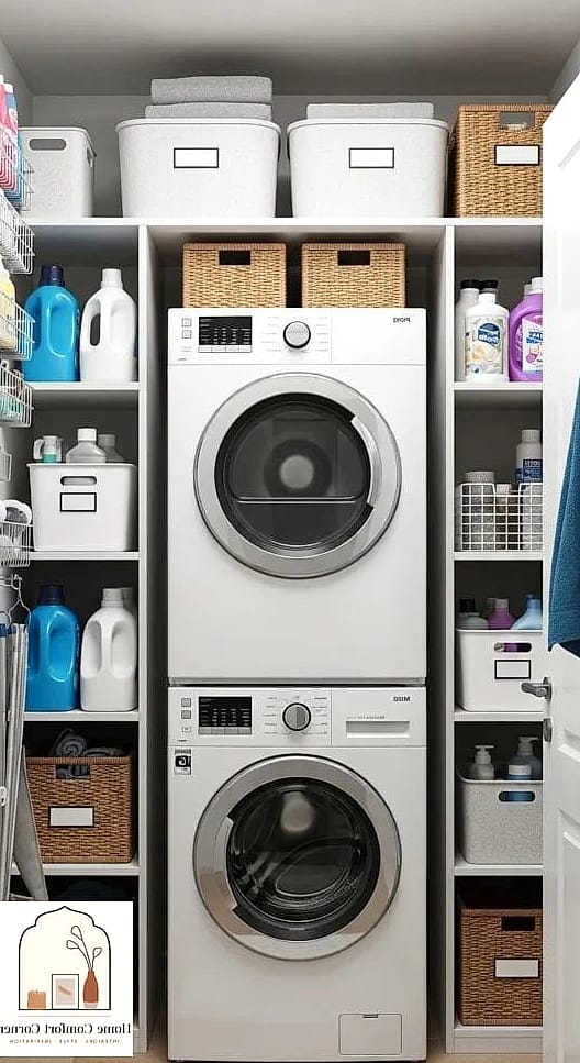20 Laundry Room Ideas Top Loader Layout Designs That Maximize Style and Function 3 Open Shelving Above for Everyday Access