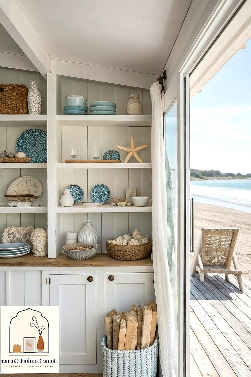 Open Shelving with Coastal Pottery